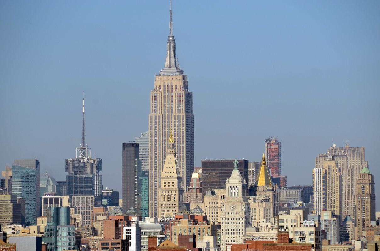 New York City Empire State Building 01B The Manhattan Skyline Including The Empire State Building And The GE Building From The Walk Across New York Brooklyn Bridge